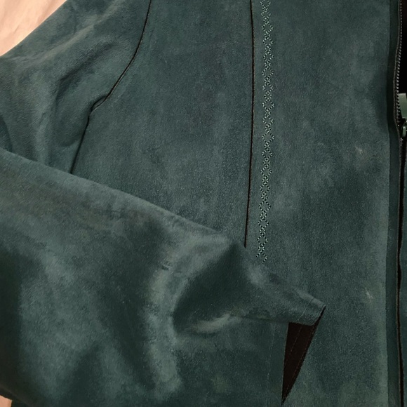 Vintage ‘90s Embroidered Dark Green Suede Collared Zip Up Jacket Size 14 Women’s - Picture 9 of 9